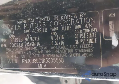 2019 Kia Niro Lx из США, поврежденный, VIN KNDCB3LC1K5305558